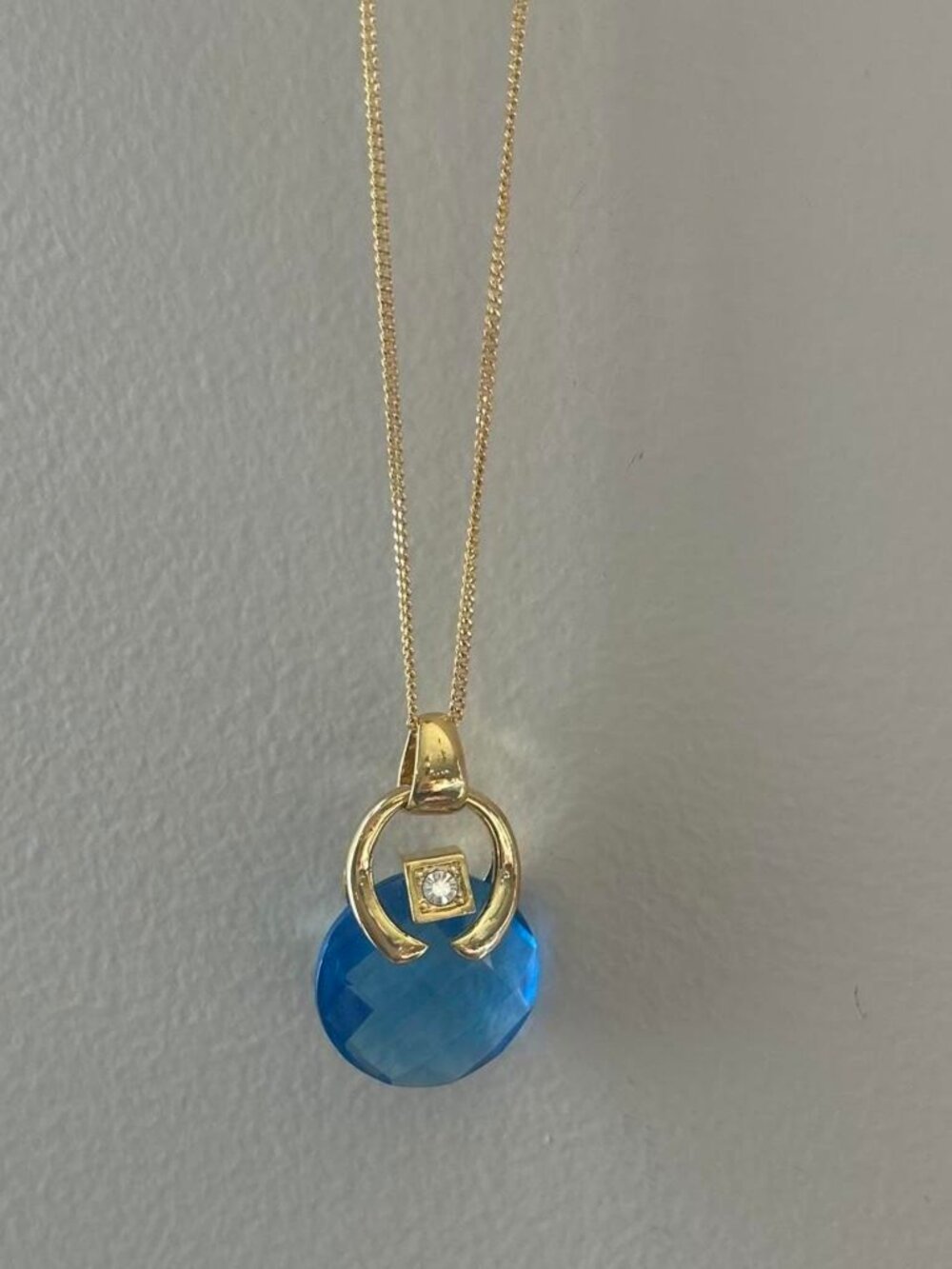 Blue Gold Pendant Necklace Costume Jewelry Statement